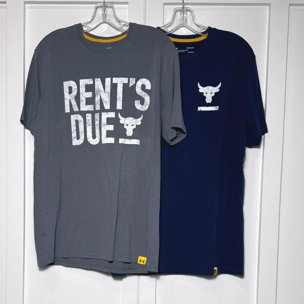 Under Armour Project Rock Mens‎ T-Shirt Bundle Grey Navy Blue Brahma Bull Medium